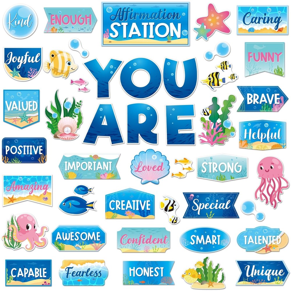 45 Pcs Ocean Affirmation Station Bulletin Board Set Motivational Posters Clas…
