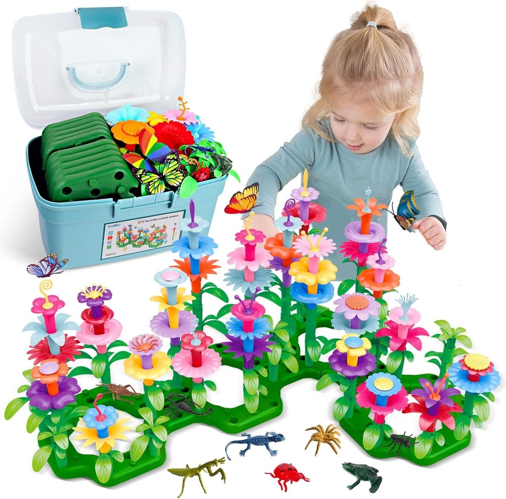 156 PCS Insect Flower Garden Building Educational STEM Learning Pretend Set