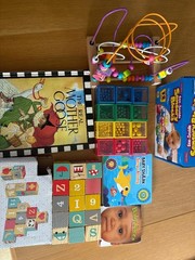 Lot of 4 Wooden Blocks, Sensory Blocks and Books