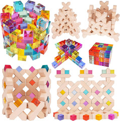 Wooden Rainbow Building Blocks Cube Gem Stacking Blocks Toy – Colorful Montessor
