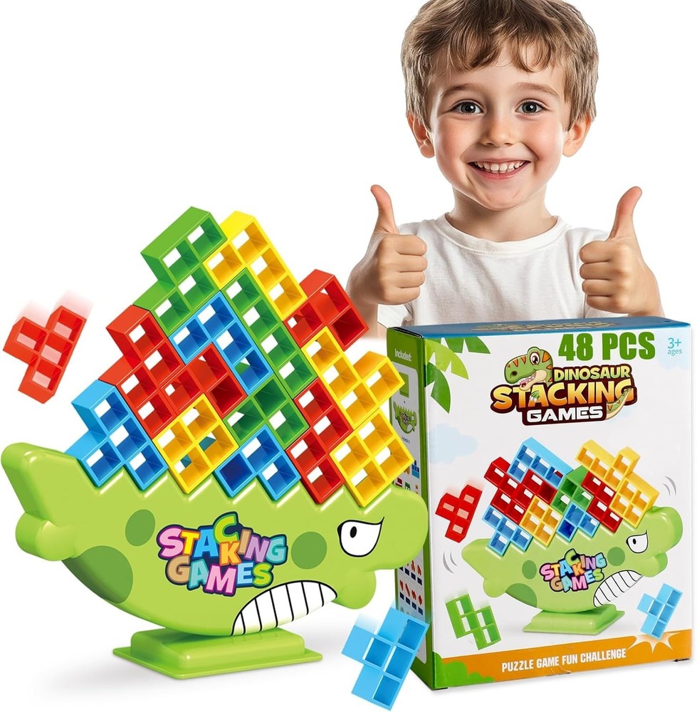 Lktvys Stacking Balance Game for Kids and Adults – 3D Colorful Dinosaur Block