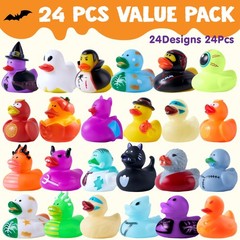 JOYIN 24 PCS Halloween Rubber Ducks, Small, Orange, Black, White
