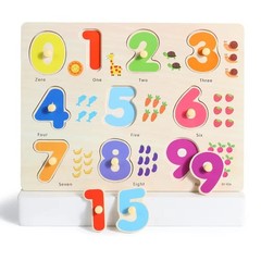 GRINNNIE Wooden Montessori Toddler Puzzles for 3 4 5 Years Old, 3 Pcs (Number…