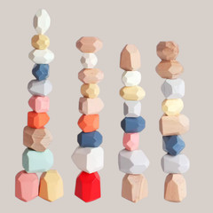 Wooden Sorting Stacking Rocks Sensory Learning Toys for Kids 21pcs C