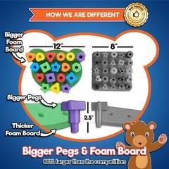 Jumbo Stacking Shapes Pegboard Set for with 18 Pegs, 2 Wooden Dice, Lacing St…