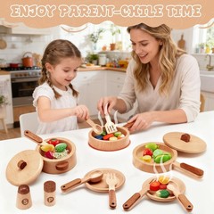 WHOHOLL Wooden Play Kitchen Accessories, Pretend Toys Pots and Pans Cooking S…