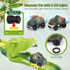 174pcs Dinosaur Track Race Car Toy for Kids,Road w/ Train Track Playset Figures