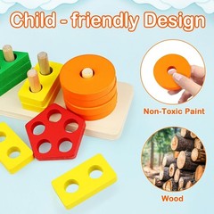 Non-Toxic Wooden Sorting & Stacking Puzzle – Ideal Gift for Toddlers 2-3