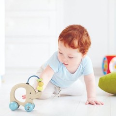 Natural Wood Elephant and Sliding Beads Learning Toy for Toddlers, Preschool Fun