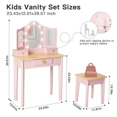 labebe Kids Vanity, Girls Vanity Desk with LED Changing Lights, Pretend Play …