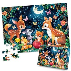 Puzzles for Kids Ages 4-8 – Cute Party in Forest Night – 100 Piece Jigsaw Deer