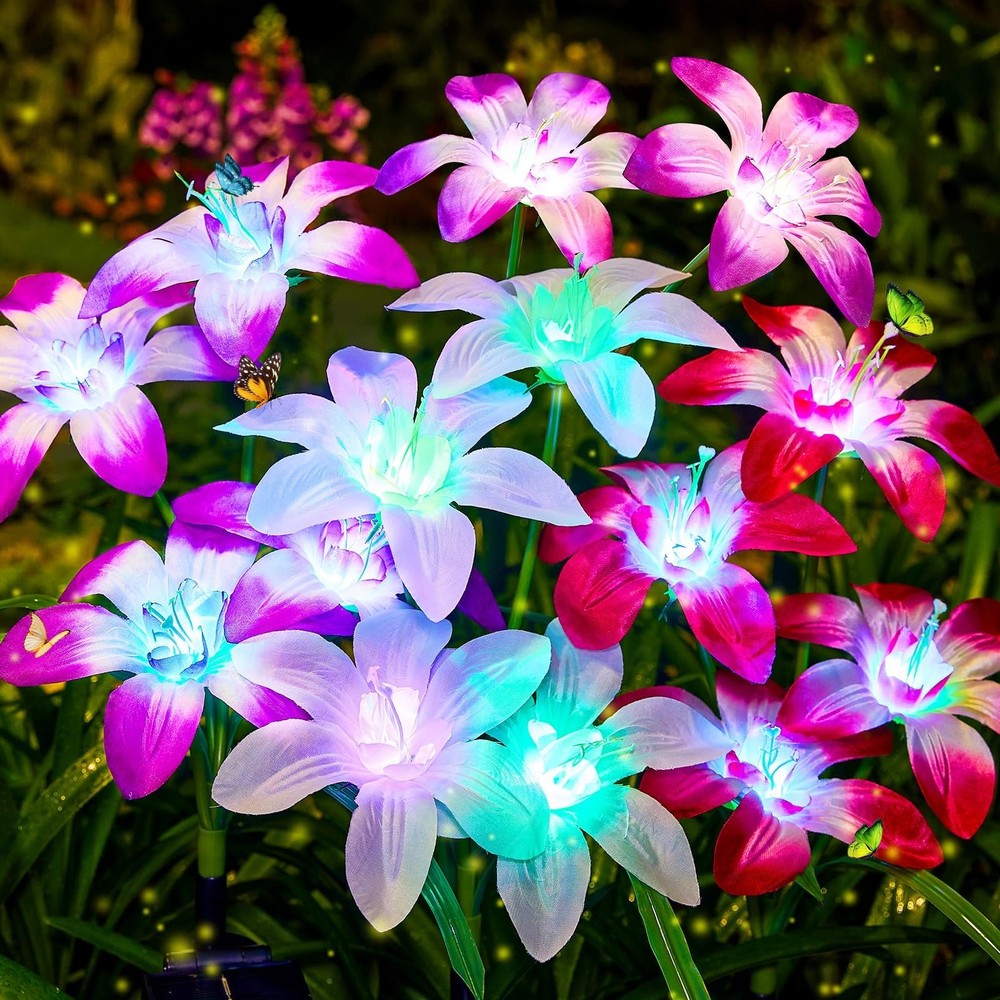 Ahaorigin Solar Garden Lights Outdoor, 4 Pack Blooming Lily Solar Flowers Out…