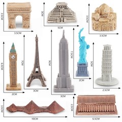 10 Pieces Famous Landmark Buildings Miniature Model Figure Set Decoration