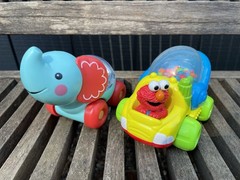 Fisher Price Poppity Pop Elephant Car & 1998 Tyco Elmo Ball Popping Toy Car Baby