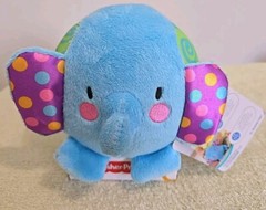 Fisher Price Blue Green Plush Elephant Chime Ball Rattle Musical Baby Toy NEW