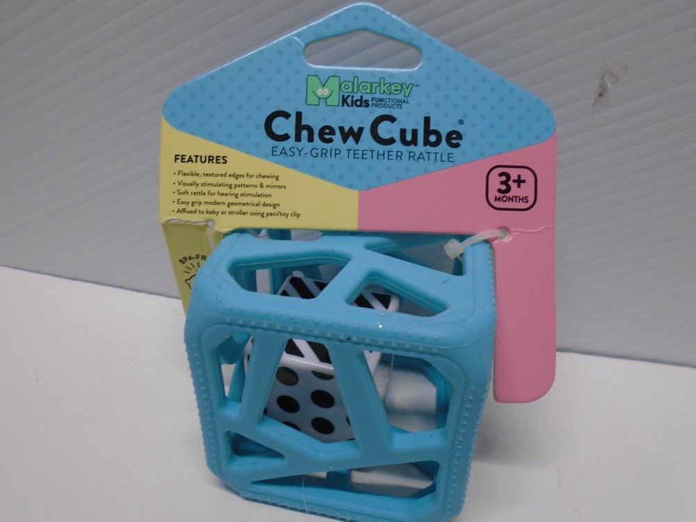 Malarkey Kids Chew Cube Teething 3+ Months Blue BPA Free Food Grade Silicone NEW