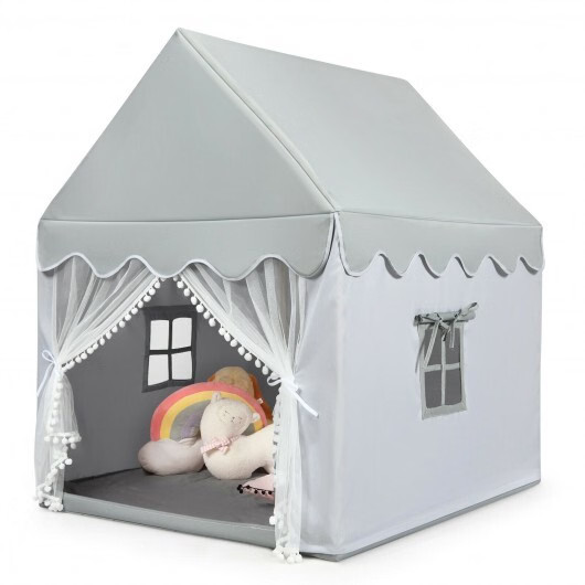 Kids Large Play Castle Fairy Tent with Mat-Gray – Color: Gray
