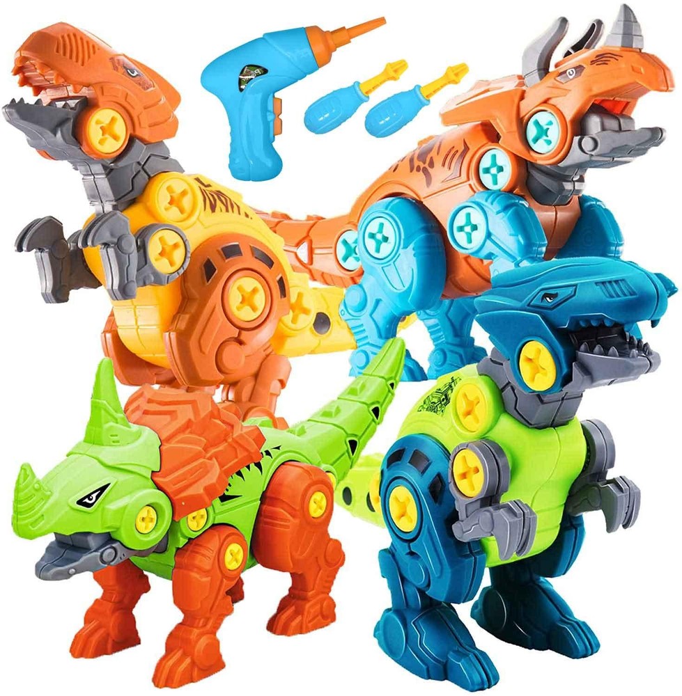 Electric Drill Dinosaur Toys – 4-Pack Take Apart Construction Set