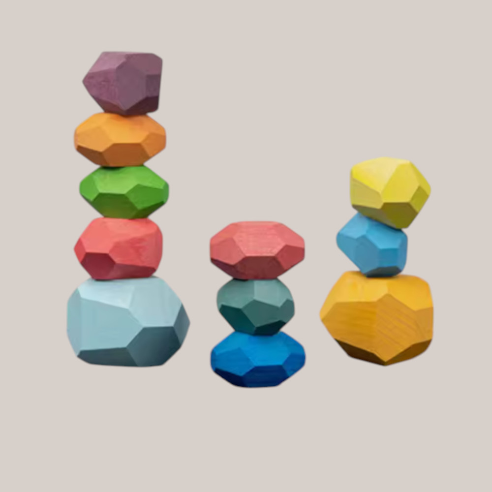 Wooden Sorting Stacking Rocks Sensory Learning Toys for Kids 11pcs Beech