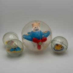 Vintage TOMY Roll Around Ball Teddy Bear In Airplane Baby Play Toy w/other balls