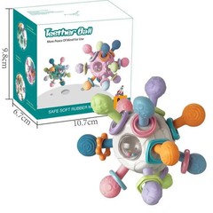 Baby Sensory Toys 0-12 Months Rotating Rattle Ball Silicone Teether Toy