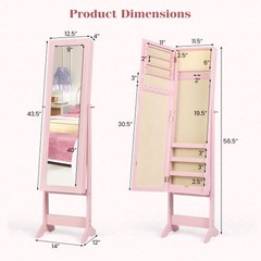 Mirrored Standing Jewelry Cabinet Storage Box-Pink – Color: Pink
