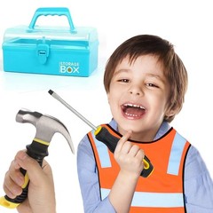 Kids Real 20Pcs Construction Tool Set with Blue Toolbox and Protective Clothi…