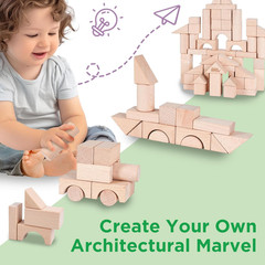 Kid Wooden Building Block Set, Toddler Natural Wood Block Montessori Learning To