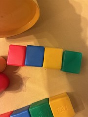 1977 Fisher Price Baby’s First Blocks Shape Sorter Bucket With 12 Shapes Vintage