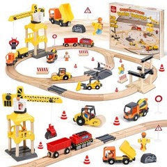 68PCS Wooden Train Set – Toy Train Set for Toddlers 2-4, Wooden Construction