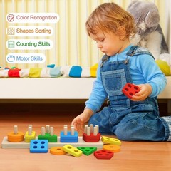 Non-Toxic Wooden Sorting & Stacking Puzzle – Ideal Gift for Toddlers 2-3