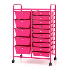 15-Drawer Utility Rolling Organizer Cart MultiUse Storage-Pink – Color: Pink
