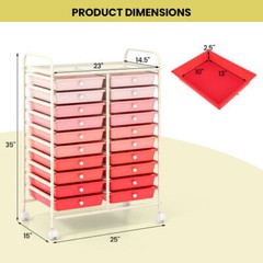 20 Drawers Rolling Storage Cart Studio Organizer-Gradient Pink – Color: Gradient