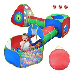 5-in-1 Pop-Up Play Tent Kids Indoor Toys Playhouse w/Tunnel Ball Pit Game Zone