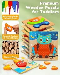 Wooden Puzzles for Toddlers 2-4,6 Pack Animal Puzzles Educational Learning Toys