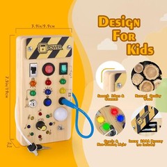 Montessori Wooden Busy Board with 8 LED Light Switches, Sensory Toys Light Switc