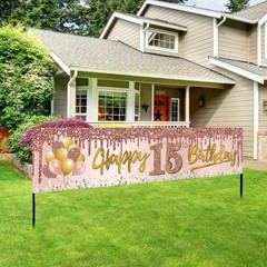 Excelloon 15th Birthday Banner Decorations for Girls, Pink Rose Gold Happy Sw…