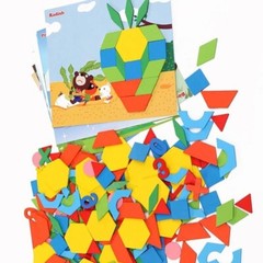 Wooden Pattern Blocks Set 250 Pcs Montessori Tangram Geometric Shape Puzzle