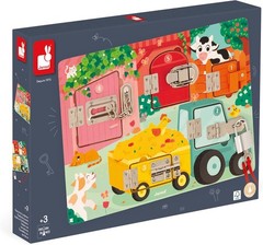 Janod Farm Lock Activity Board-5 Types of Fasteners-FSC Wooden Toy-3 Years +, J0