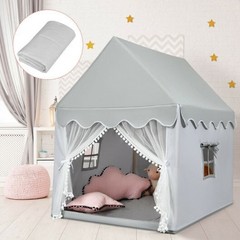 Kids Large Play Castle Fairy Tent with Mat-Gray – Color: Gray