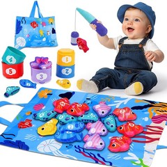Montessori Toys for 1 Year Old – Cloth Fishing Game with Stacking Cups Toddle…