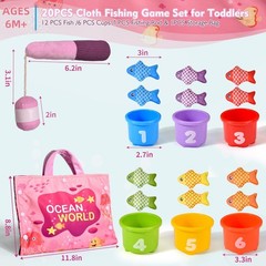 Montessori Toys for 1 Year Old – 20PCS Cloth Toddler Pink Fishing Game with S…