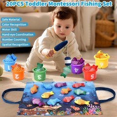 Montessori Toys for 1 Year Old – 20PCS Cloth Fishing Game with Stacking Cups,…
