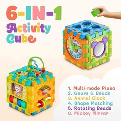 Baby Activity Cubes, 6 in 1 Multifunction Sensory Toy for Toddlers with Lighting