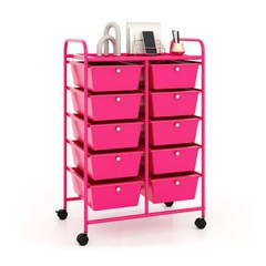 10-Drawer Rolling Storage Cart-Pink – Color: Pink
