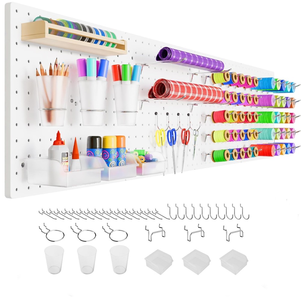 FZK Peg Board with Hooks, Plastic Pegboard Kit with 4 White Pegboards and Acc…