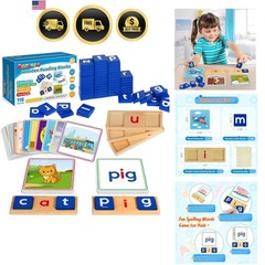 Educational Wooden Alphabet Blocks Set with Flashcards for Kids Ages 3-6