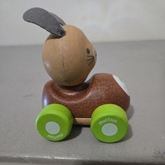 PLANTOYS Wooden Bunny Push Car Toy Green Number 3 Preschool Racer Toddler