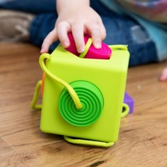 Silver Shape Sorting Cube with Silicone Shapes for Tactile Learning 10 Months+