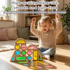 Wood Building Blocks Set for Kids,Rainbow Stacker Stacking Game Construction …